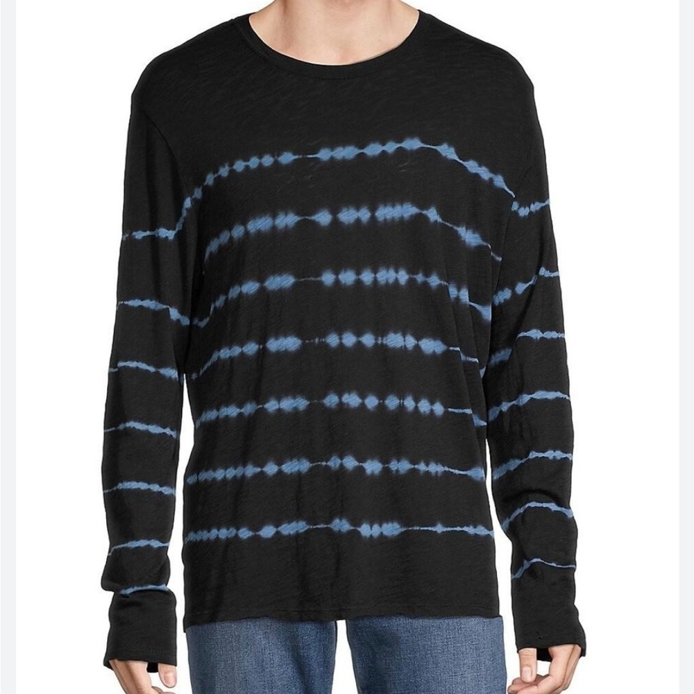 atm black blue striped tie dye long sleeve men’s shirt